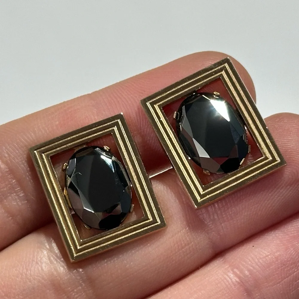 Vintage 1950s Anson Hematite Stone Cufflinks & Tie Tac Lapel Pin Accessory Lot